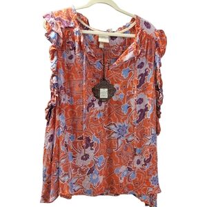 NWT | Knox Rose | Floral Ruffle Sleeve Boho Top | Size 2X